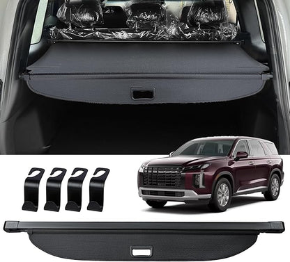 AUXKO Retractable Cargo Cover for Hyundai Palisade 2025 2024-2020 with 4PCS Headrest Hooks, Trunk Cover Luggage Security Shade Cover Shielding Shade Anti-Peeping Luggage Privacy Screen, Carbon Fiber