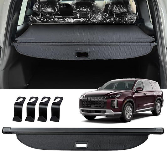 AUXKO Retractable Cargo Cover for Hyundai Palisade 2025 2024-2020 with 4PCS Headrest Hooks, Trunk Cover Luggage Security Shade Cover Shielding Shade Anti-Peeping Luggage Privacy Screen, Carbon Fiber