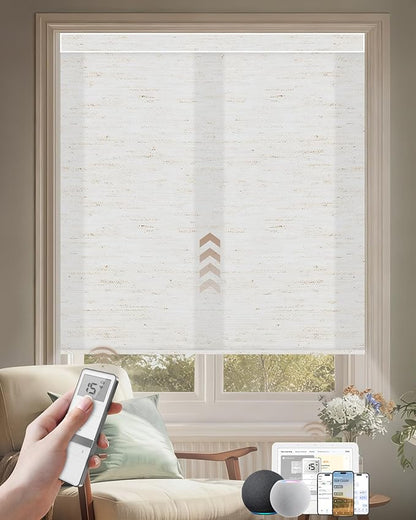 Kincmo Motorized Blinds with Remote, Light Filtering Roller Shades Work with Apple Homekit,Alexa,Google Home, Custom Electric Blinds with App,Voice Control (75% Blackout Linen White)