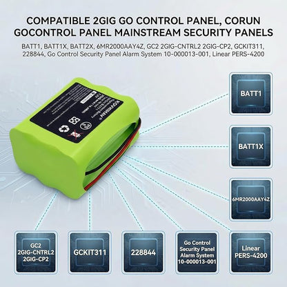 2 gig Battery 2X Control Panel Security System Alarm Battery for 228844 BATT1X BATT2X 6MR2000AAY4Z 10-000009-001 10-000013-001 PERS-4200(2 Pack)