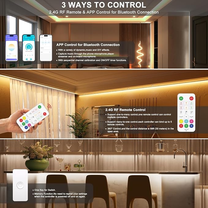 PAUTIX RGBW LED Controller Kit SP644E,2.4G RF Wireless Remote Control,RGBW LED Controller/Dimmer,for RGBW LED Strip Light,with Music Mode,Group Control(Without Battery)