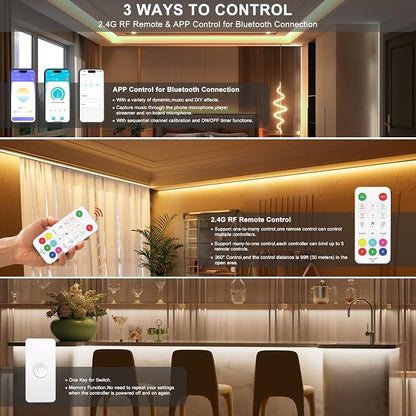 PAUTIX RGBW LED Controller Kit SP644E,2.4G RF Wireless Remote Control,RGBW LED Controller/Dimmer,for RGBW LED Strip Light,with Music Mode,Group Control(Without Battery)