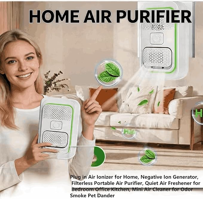 RongfuxangPlug-In Negative Ion Air Purifier, 3 Pack, Filterless Mini Air Ionizer for Home, Bedroom, Office, Quiet Air Freshener for Odor, Smoke, Pet Smell, White