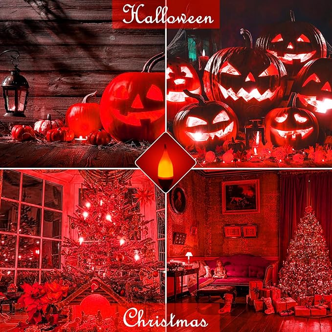 Bestview LED Flame Effect Light Bulbs,3 Modes Flickering Light Bulbs, Smart E12 Chandelier Base Candle Fire Light Bulb for Halloween, Christmas, Porch Indoor&Outdoor Home Decoration -6 Pack(Red)