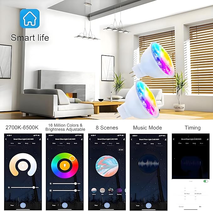 Smart MR16 LED Bulb Dimmable Color Changing, 12V Gu5.3 Bi-pin Base, WiFi & Bluetooth LED Bulbs Work with Alexa Google, Color Changing Sync with Music, for Living Room, Bedroom, Office,Hotel etc. 4Pack