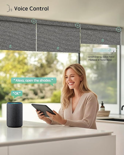 Yoolax Motorized Blinds with Remote, Designer Smart Blinds Work with Alexa, Google, Apple Homekit, 100% Blackout Motorized Shades Custom Electric Shades Voice Control (V-Rock Stripe)