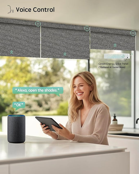 Yoolax Motorized Blinds with Remote, Designer Smart Blinds Work with Alexa, Google, Apple Homekit, 100% Blackout Motorized Shades Custom Electric Shades Voice Control (V-Rock Stripe)