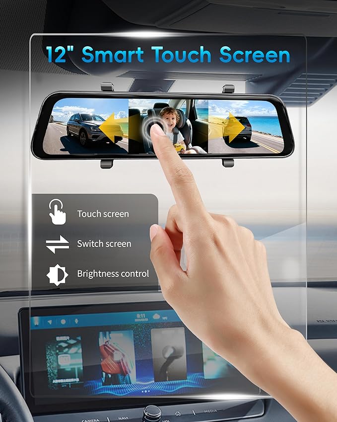 2026 12'' 4K Rear View Mirror Camera with STARVIS 2 Sensor,4K+2.5K Front and Rear Mirror Dash Cam+1080P Inside Car Camera for Baby,WiFi,GPS,APP,Free 128G SD Card,Dash Camera for Cars Safety