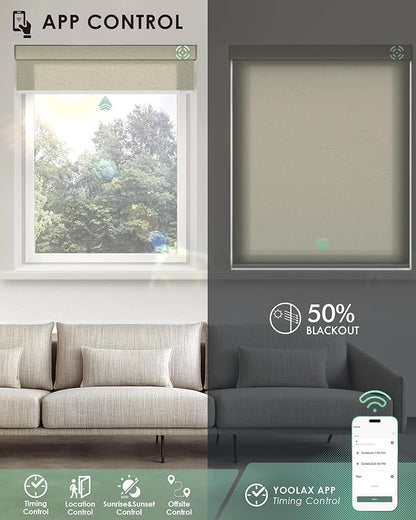 Yoolax Motorized Blinds with Remote, Light Filtering Smart Blinds Work with Alexa, Google, Automatic Roller Shades for Windows, Custom Electric Shades for Living Room Office (V - Haystack Yellow)