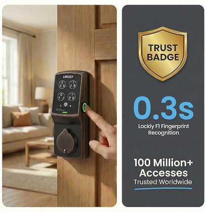 Lockly Secure Plus, Keyless Entry Door Lock, Smart Locks for Front Door, Smart Lock Deadbolt, PIN Genie® Keypad, 3D Biometric Fingerprint Sensor, Auto Lock Smart Door Lock