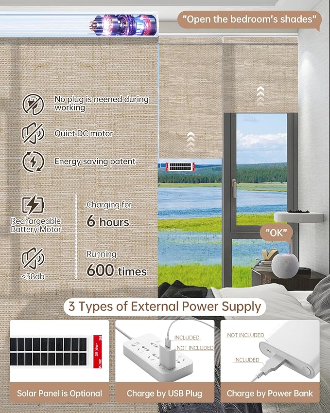Kincmo Motorized Blinds with Remote, Light Filtering Roller Shades Work with Apple Homekit,Alexa,Google Home, Custom Electric Blinds with App,Voice Control (75% Blackout Linen Caramel)
