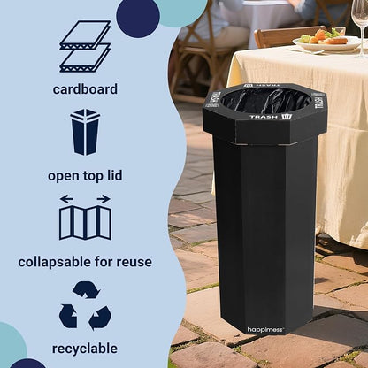 happimess Fleur 25 Gal Trash Can Bin, Charcoal Black, Set of 2