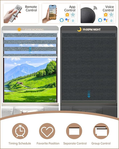 Kincmo Motorized Blinds with Remote, Motorized Zebra Shades Work with Apple Homekit,Alexa,Google Home, Customized Electric Blinds with Remote,App,Voice Control (75% Blackout Monet Blue)