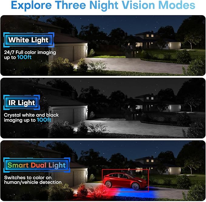 6MP PoE IP Turret Camera, PoE Camera Outdoor w/Red-Blue Alarm Lights & Sound, 98FT Smart Color Night Vision, 2-Way Audio, AI Human/Vehicle Detection, Full Metal IP67, 114°Wide Angle