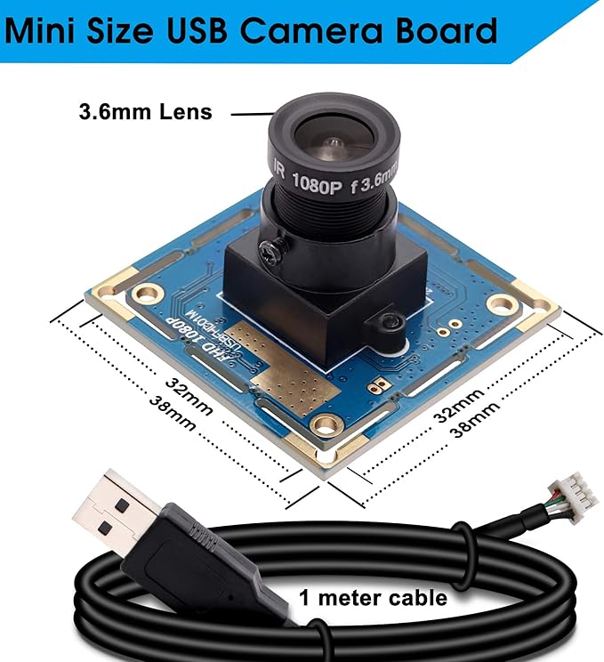 SVPRO 1080P USB Camera Module - HD Webcam Board with 3.6mm Lens and 1/2.7'' CMOS OV2710 Sensor, Embedded Security Camera for Computer, Windows,MacOS,Linux and Android
