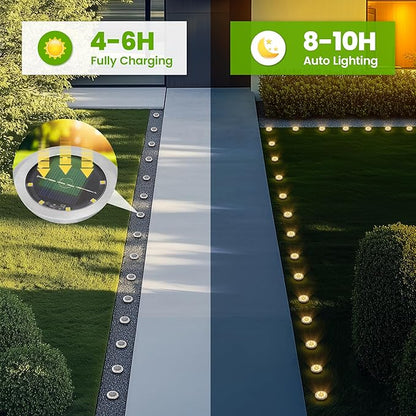 PATIOWIN Mini Solar Ground Lights, 12 Pack Solar Garden Lights, Solar Powered Pathway Lights Warterproof, Outdoor Lights for Driveway, Walkway, Backyard, Patio (Warm White)