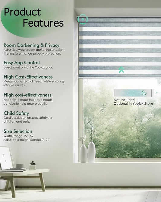 Yoolax Motorized Zebra Blinds, Electric Zebra Shades for Indoor Windows, Motorized Shades Light Control Horizontal, Automatic Window Shades for Bedroom Office Kitchen (80% Shading Grey, 47" x 72")