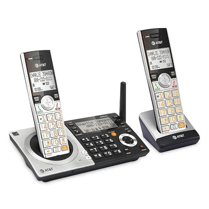 AT&T CL83207 DECT 6.0 Expandable Cordless Phone with Smart Call Blocker, Silver/Black with 2 Handsets