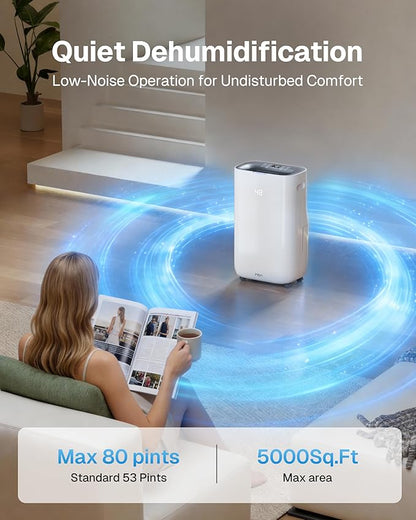 4500 Sq.Ft Dehumidifier for Basement and Large Rooms Max 80 Pint/Day Dehumidifiers with Drain Hose Smart Humidity Control 1.71Gallon Water Tank 24h Timer for Home, Bedroom, RV, Bathroom,