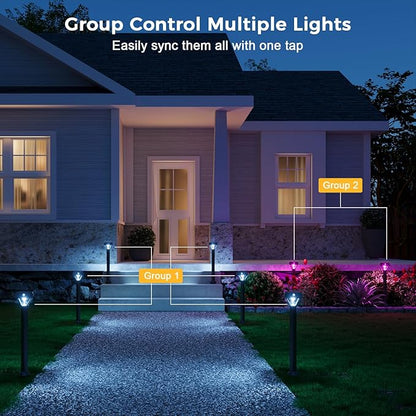 XMCOSY+ Smart Solar Pathway Lights, 150LM Motion Sensor Outdoor Lights, Waterproof, APP Control RGBCW Color Changing Garden Light for Yard Landscape Driveway, Compatible with Alexa, 6 Pack