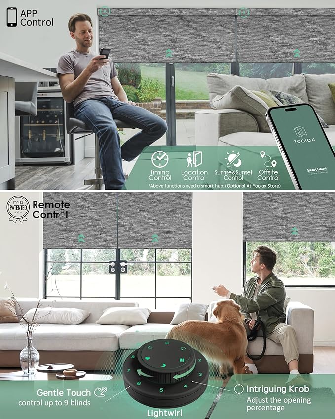 Yoolax Motorized Blinds with Remote, Designer Smart Blinds Work with Alexa, Google, Apple Homekit, 100% Blackout Motorized Shades Custom Electric Shades Voice Control (V-Basalt Stripe)