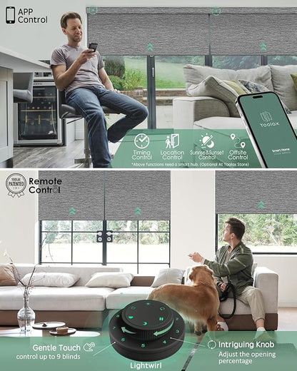Yoolax Motorized Blinds with Remote, Designer Smart Blinds Work with Alexa, Google, Apple Homekit, 100% Blackout Motorized Shades Custom Electric Shades Voice Control (V-Basalt Stripe)