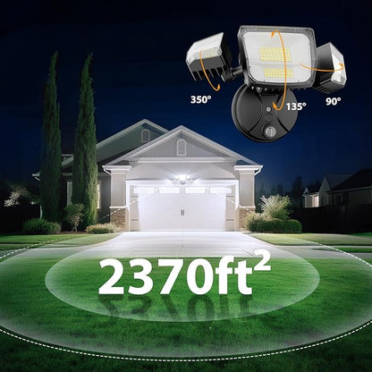 Onforu 90W Dusk to Dawn Outdoor Lighting,10000lm Flood Lights Outdoor,IP66 Waterproof Black LED Security Light with Photocell,6500k Daylight 4 Adjustable Heads Exterior Light Fixture for Yard,Garden