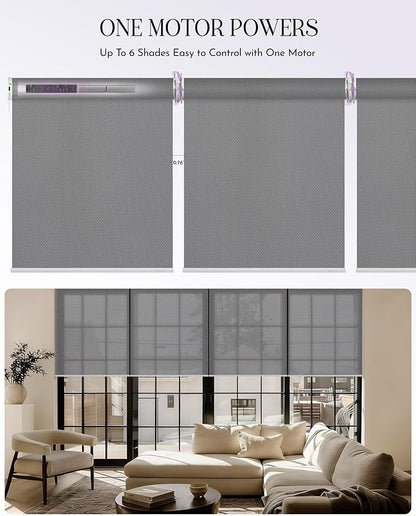 Graywind Smart Coupled Roller Shades Compatible with Alexa Google Custom Size Extra Large Motorized Blinds for Windows(5% Openess Grey)