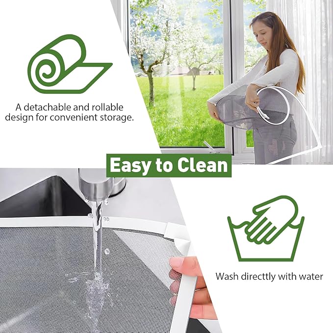HOFUDON Window Screen Adjustable Magnetic Window Screen Replacement Max 43” x 71”, DIY Fiberglass Mesh Window Screens for House Windows White Frame Grey Mesh