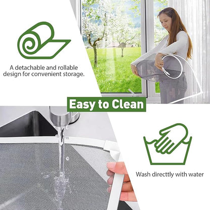 HOFUDON Window Screen Adjustable Magnetic Window Screen Replacement Max 43” x 71”, DIY Fiberglass Mesh Window Screens for House Windows White Frame Grey Mesh