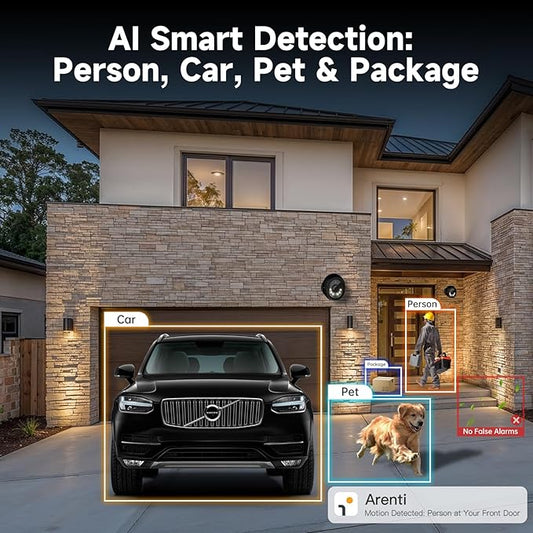 ARENTI PoE Security Camera System, 5MP PoE Cameras Outdoor with H.265 8CH NVR for Home Surveillance System, AI Detection, 2 Way Audio, No Subscription, 2TB HDD, 24/7 Recording