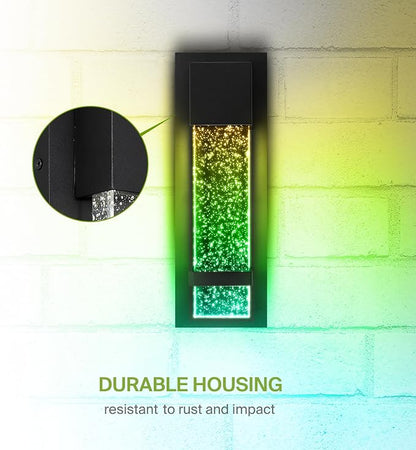 ASD LED 13" Bubble Glass Wall Light Fixture, Outdoor & Indoor Seeded Sconce | RGBW, Waterproof, ETL Listed | 9W 250LM 3000-5000K 100-277V | Exterior Lantern, Porch Lighting | Black