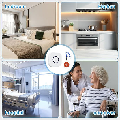 Wireless Caregiver Pager Dual Receiver Home Alert System with Emergency Call Bell SOS Buzzer Buttons for Elderly Parents 1000+ Feet Range 38 Melodies AB Buttons No Monthly Fee 2RX+2TX White