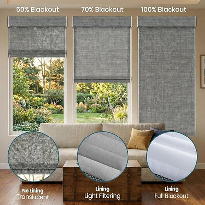 Motorized Roman Shades with Remote,Wooden Blinds Compatible with Alexa/Google/Apple Homekit,Natural Woven Wood Blinds,Electric Blinds Customized Size,Crocheting Chocolate