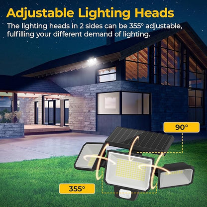 Solar Motion Sensor Outdoor Lights, 3 Modes LED Security Flood Light with Remote Control, IP65 Waterproof Solar Powered Outside Wall Light for Garden Patio Garage Yard (1, LED Matrix-Black)