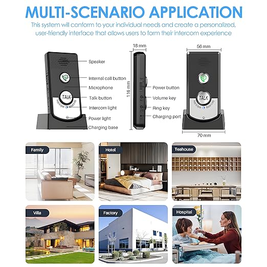 2-Way Wireless Intercom Doorbell System 1000m (3280ft) Super Long Range Intercom System Indoor Outdoor for House Office Room to Room Communication