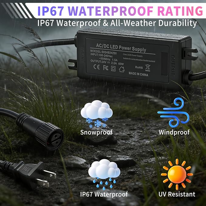 24V 60W Power Adapter for Philips Hue Bridge Outdoor Lighting | Compatible with Philips Hue Lily Spot, Lily XL, Calla Pathway, Impress Lights IP67 Waterproof Single Connector Power Supply