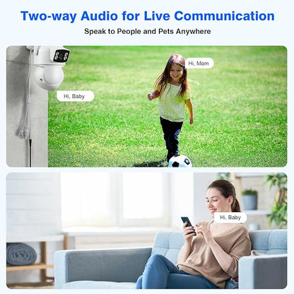 WiFi Security Camera 4MP, Dual Lens View, Pan Tilt Fixed, Indoor Outdoor, Humanoid Motion Detection, Auto Tracking, 2-Way Audio, IP66 Waterproof Spotlight Siren Alarm, Full Color Night Vision