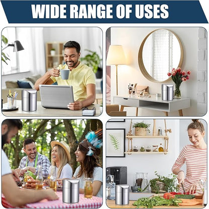 2 Pcs Desk Trash Can with Swing Lids, 12 Rolls of Trash Bags, 2L Brushed Stainless Steel Countertop Garbage Bin Small Wastebasket with Lid for Office Desk, Coffee Table(Silver)