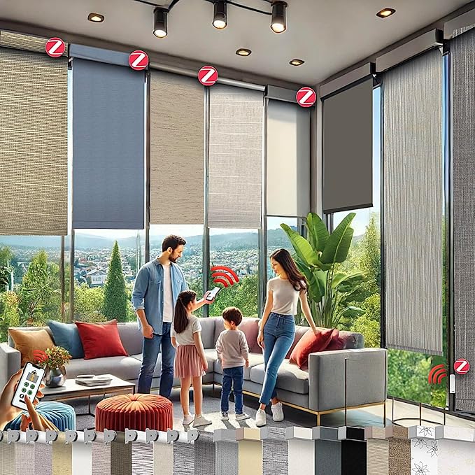 HILADUO Custom Motorized Blackout Roller Shades – Smart Electric Blinds Work with Apple Home, Alexa & Google Home – 100% Light Blocking Thermal for Bedroom (20"-105" Width)