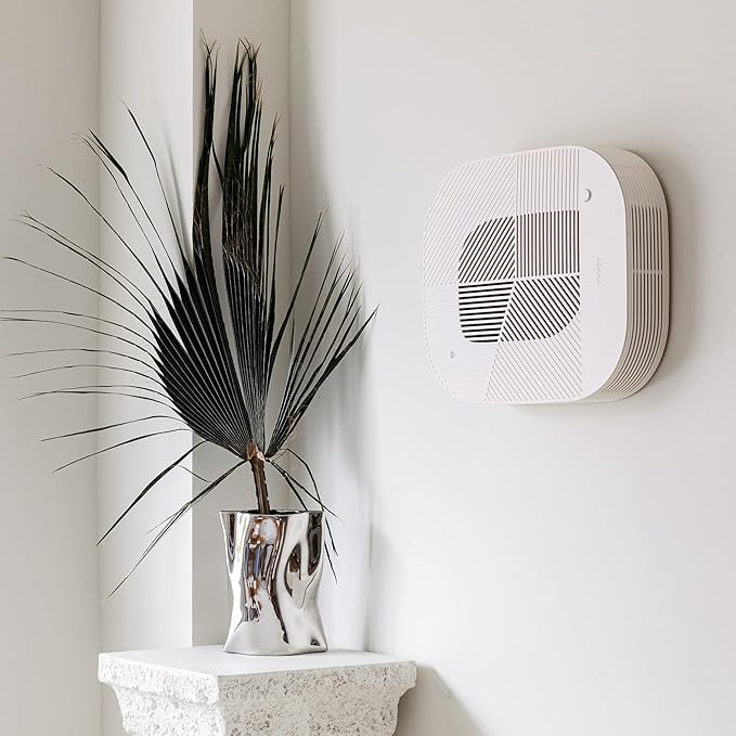 KOMMA Lov Air Purifier for Bedroom, 3.1 inch Slim Wall mount & Stylish Standing type, Hepa Filter Air Cleaner, Remove Fine Dust, Smoke. (CreamWhite with Cradle)
