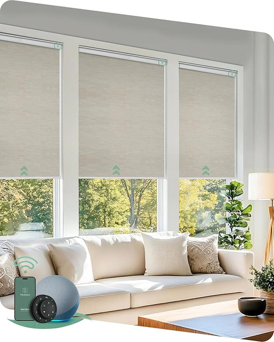 Yoolax Motorized Blinds with Remote, 100% Blackout Smart Roller Shades Work with Alexa, Google, Apple Homekit, Custom Automatic Shades with Voice Control for Bedroom Office (Jacquard Coffee)