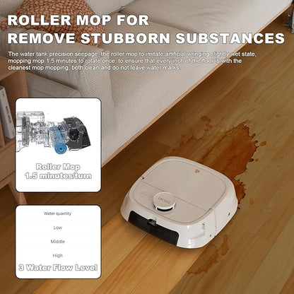 TECBOT Robot Vacuum and Mop (M1 Pro) - LiDAR Robotic Vacuums Cleaner for Home with Pet Hair, Carpet, Hardwood Floors, Auto Smart Mopping, Self Cleaning, Avoids Obstacles, Voice Control, White