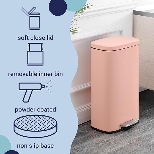 happimess Curtis 8 Gal Step Trash Can Soft Close 25", Flamingo Pink