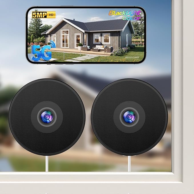 WESECUU 2K Window Camera,5G& 2.4Ghz WiFi No Drill Window Cameras for Home Security for Indoor & Outdoor Monitoring, Color Night Vision, Human Detection, Easy & Quick Install (2-Pack)