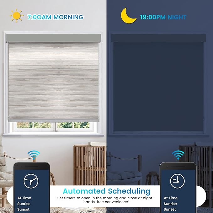 Motorized 100% Blackout Roller Shades – Custom Smart Blinds with Remote Control, Rechargeable Battery or Plug-in Motor, Tuya WiFi Optional, Home & Office Automatic Window Shades (Vibeke Greige/CH9427)