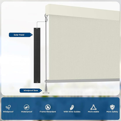 Motorized Outdoor Shades, Custom Patio Roller Blinds with Remote, Smart Exterior Sun Shades Compatible with Alexa, HomeKit, Google Home (5% Openness Beige)