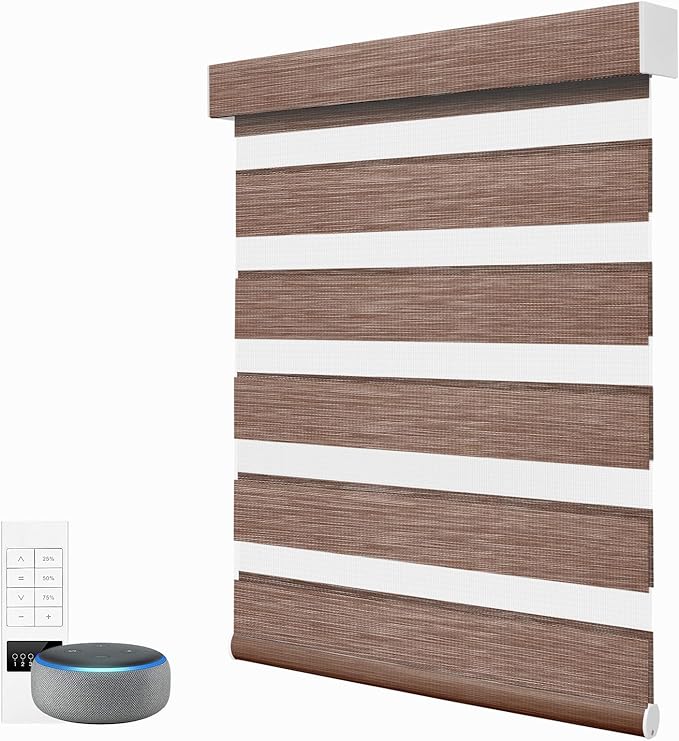 ACMEART Motorized Zebra Blinds,Smart APP & Remote Control Light Filtering Zebra Shades,Compatible with Alexa,Custom Size Electric Window Blinds for Home Office (Mocca Color)