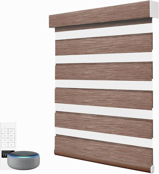 ACMEART Motorized Zebra Blinds,Smart APP & Remote Control Light Filtering Zebra Shades,Compatible with Alexa,Custom Size Electric Window Blinds for Home Office (Mocca Color)