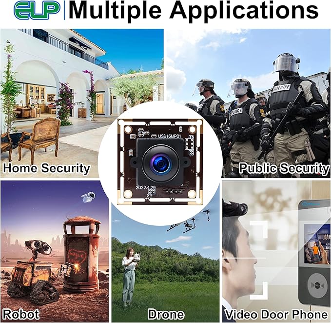 ELP 16mp Wide Angle USB Camera for Computer 180degree Fisheye Lens Webcam Board Mini UVC USB2.0 4K Video Lightburn Camera Module,with 3.3ft/1m Cable for Laptop, PC, Raspberry Pi, Jetson Nano